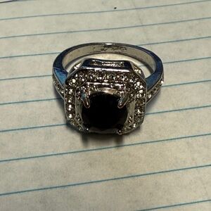 Elegant Silver and Black Stone Ring